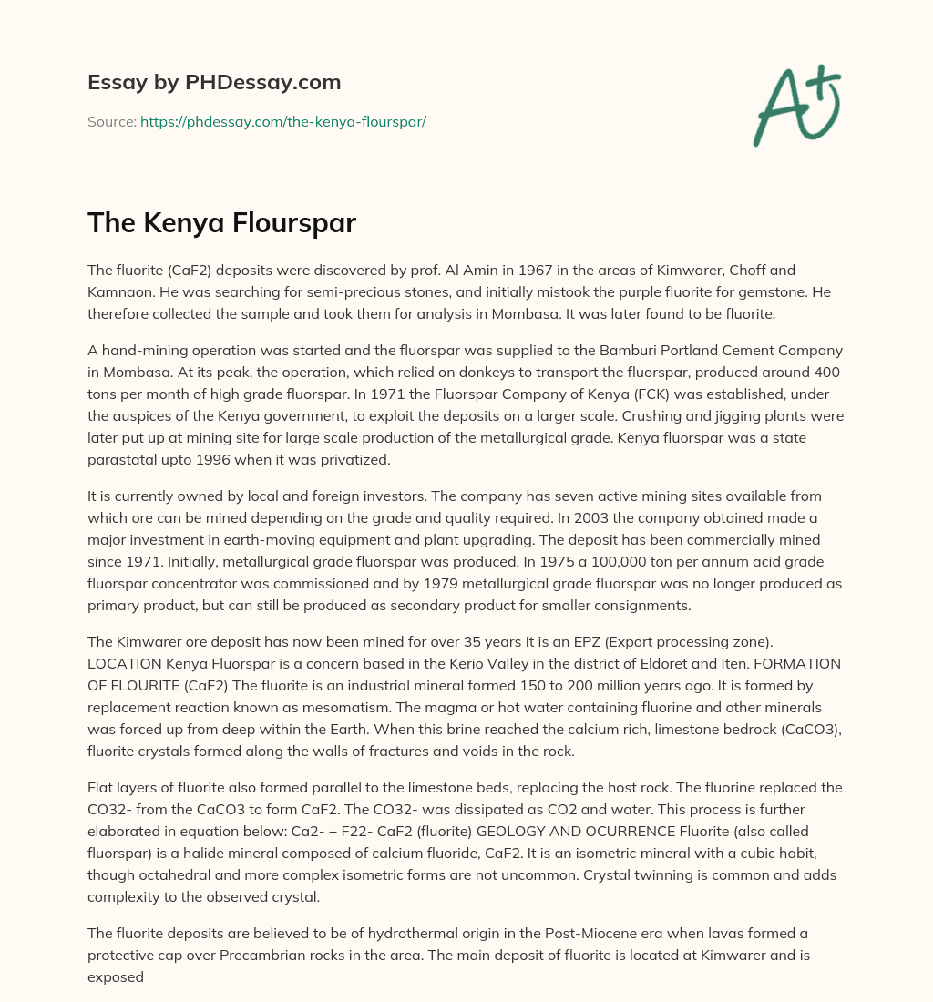 The Kenya Flourspar essay