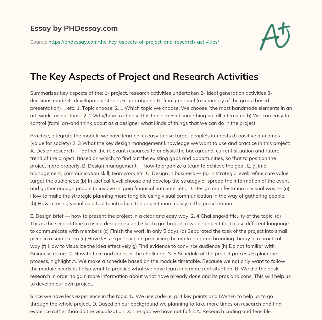 The Key Aspects of Project and Research Activities essay