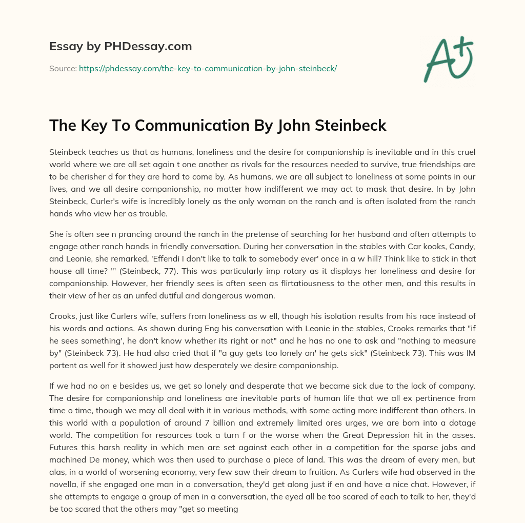 The Key To Communication By John Steinbeck essay