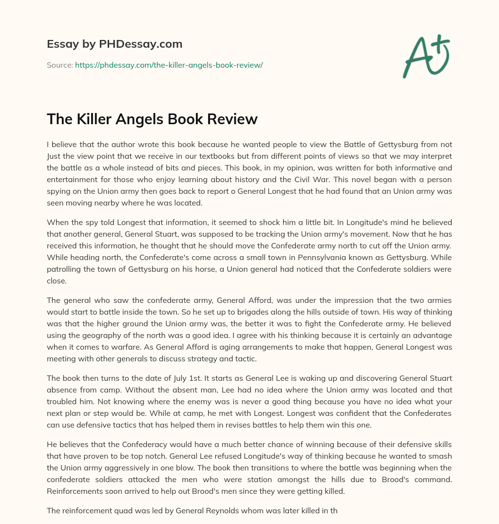 The Killer Angels Book Review essay