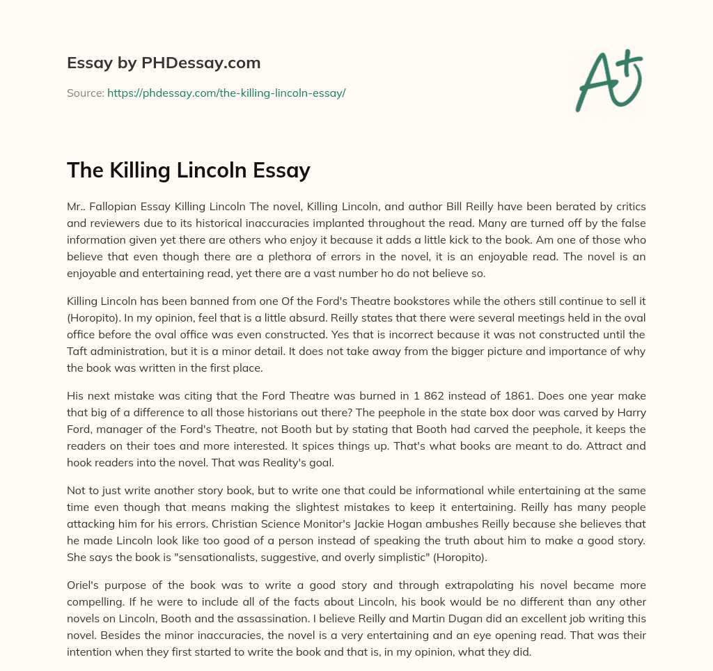 The Killing Lincoln Essay essay