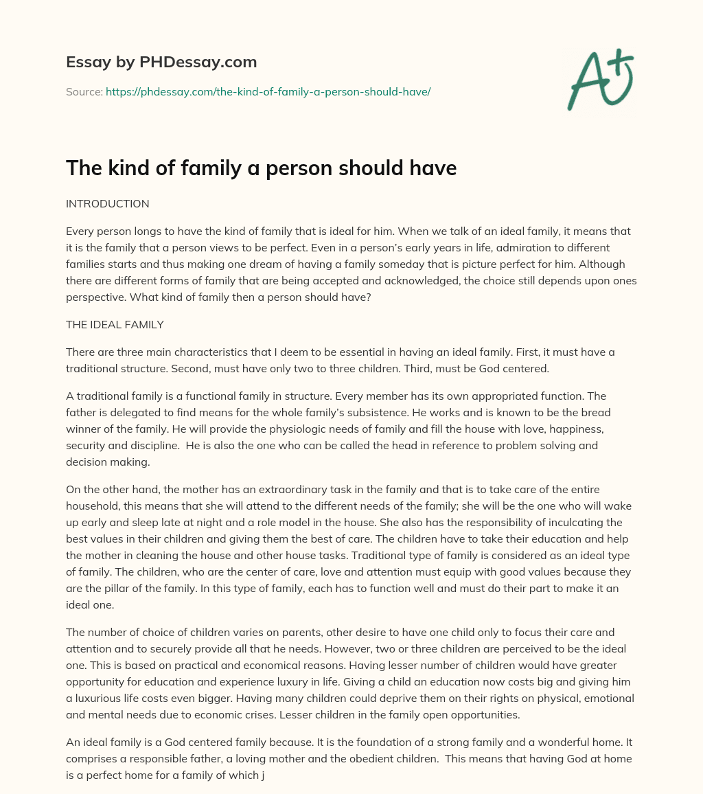 The kind of family a person should have essay