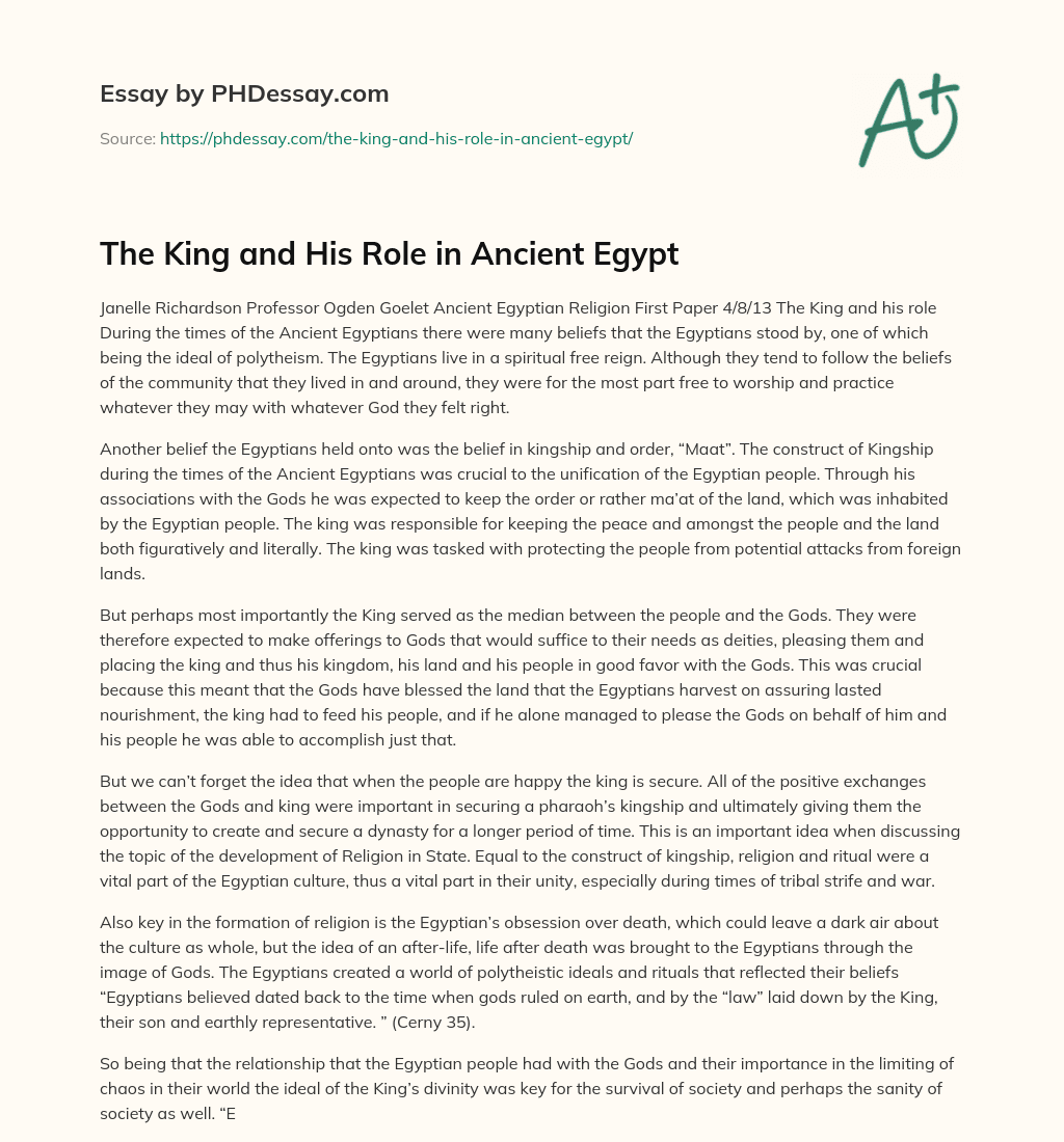 The King and His Role in Ancient Egypt essay