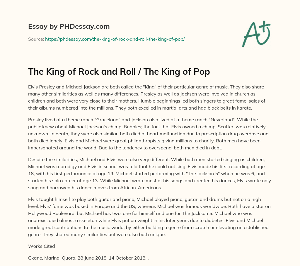 The King of Rock and Roll / The King of Pop essay