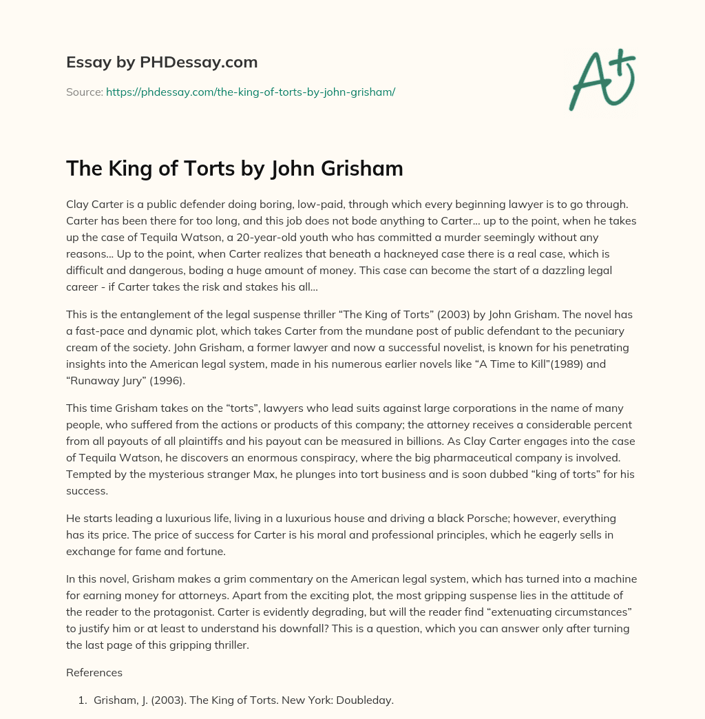 The King of Torts by John Grisham essay