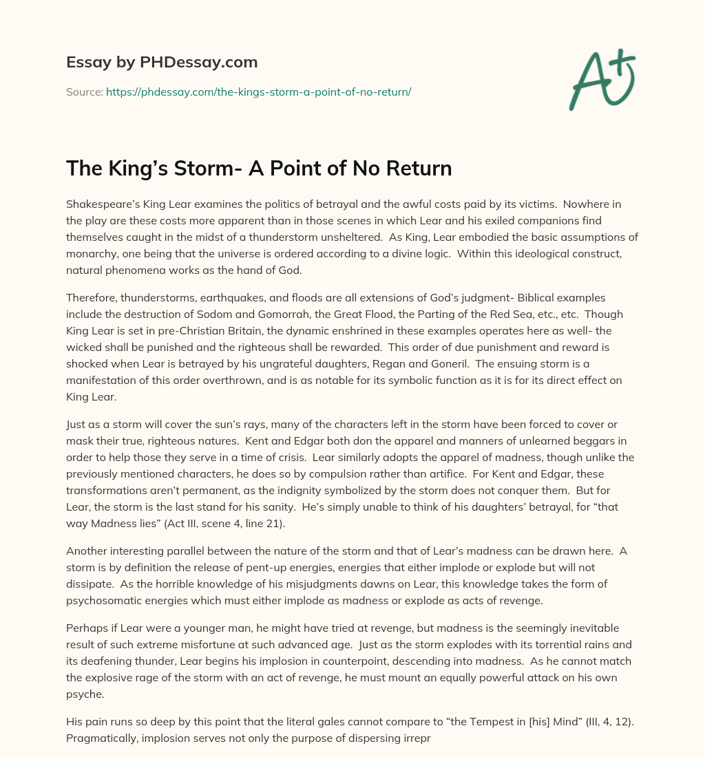 The King’s Storm- A Point of No Return essay