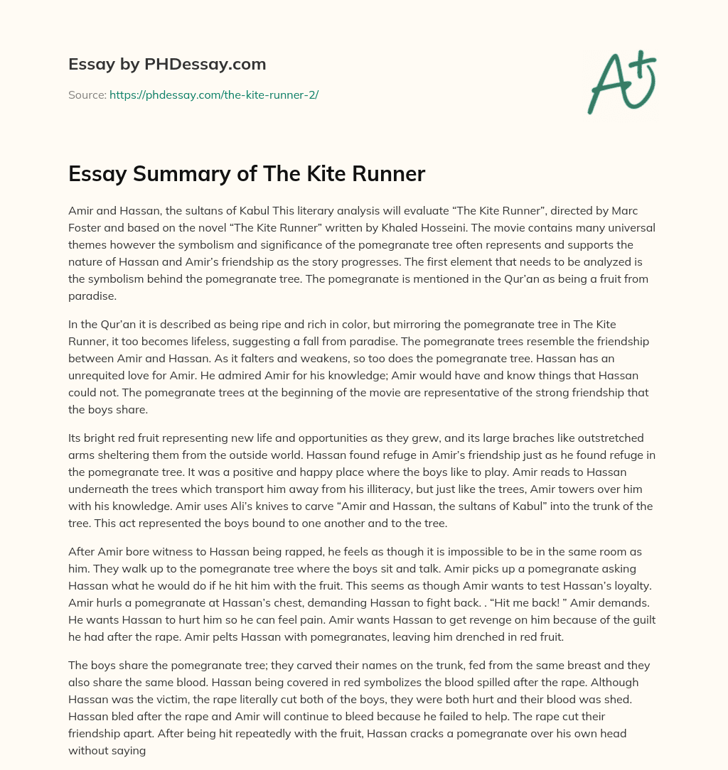 write an essay about kite runner