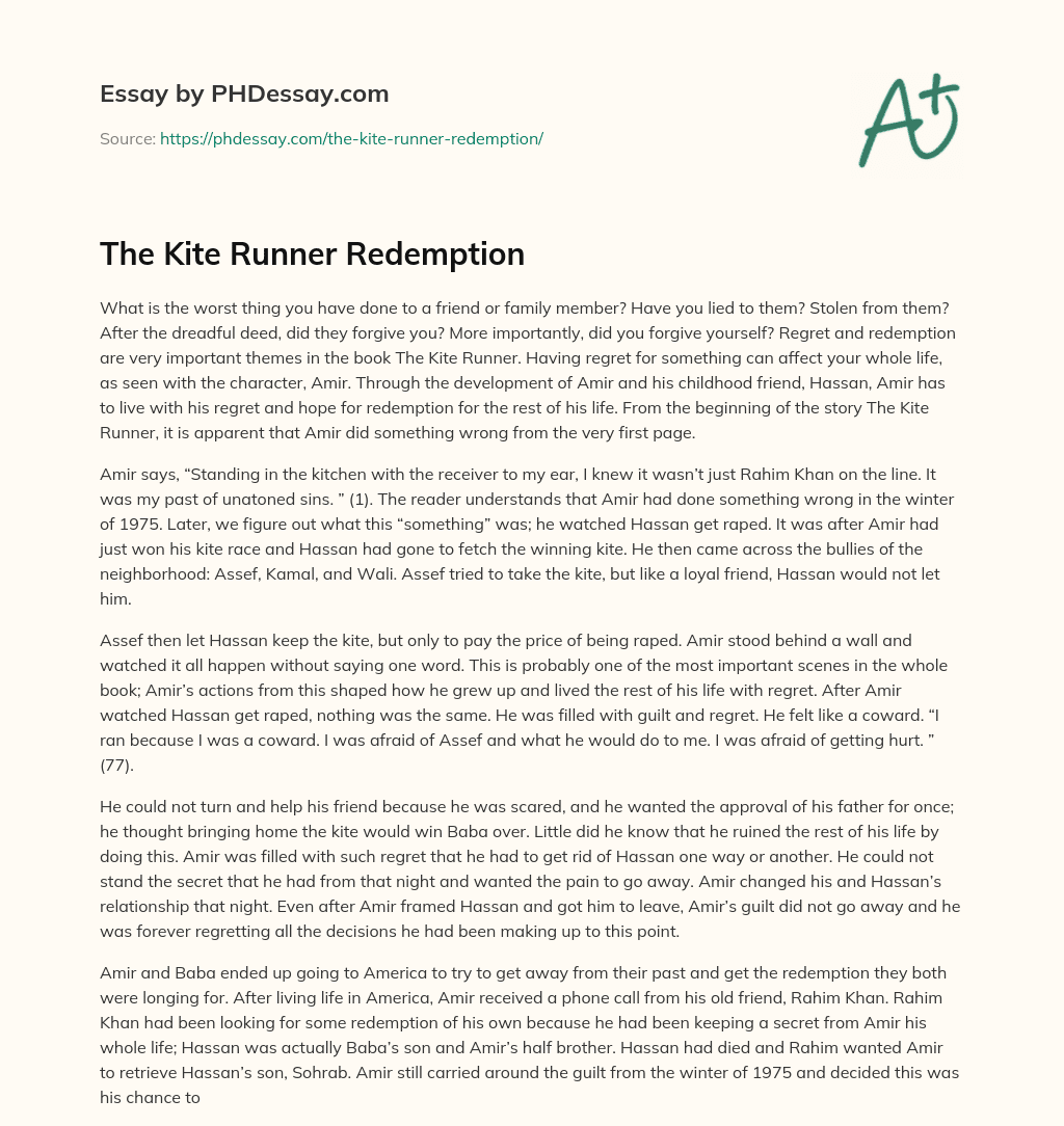 The Kite Runner Redemption essay