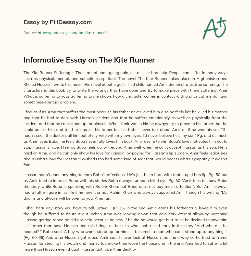 Informative Essay on The Kite Runner essay