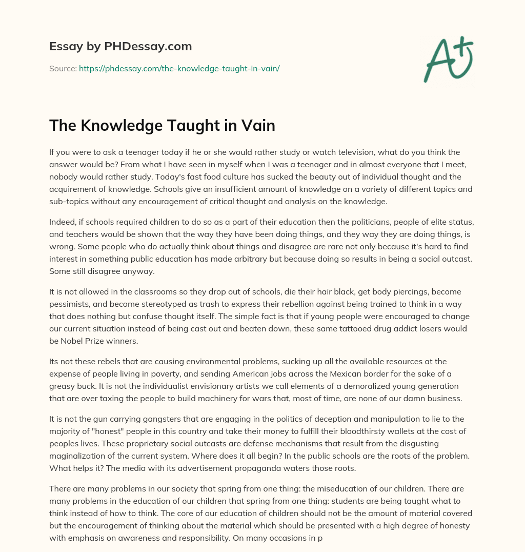 The Knowledge Taught in Vain essay
