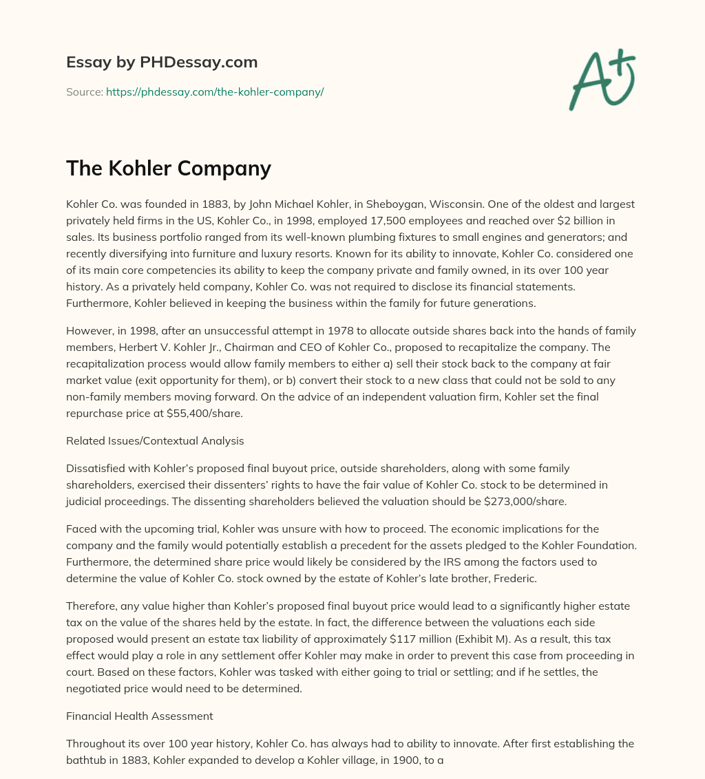 The Kohler Company essay