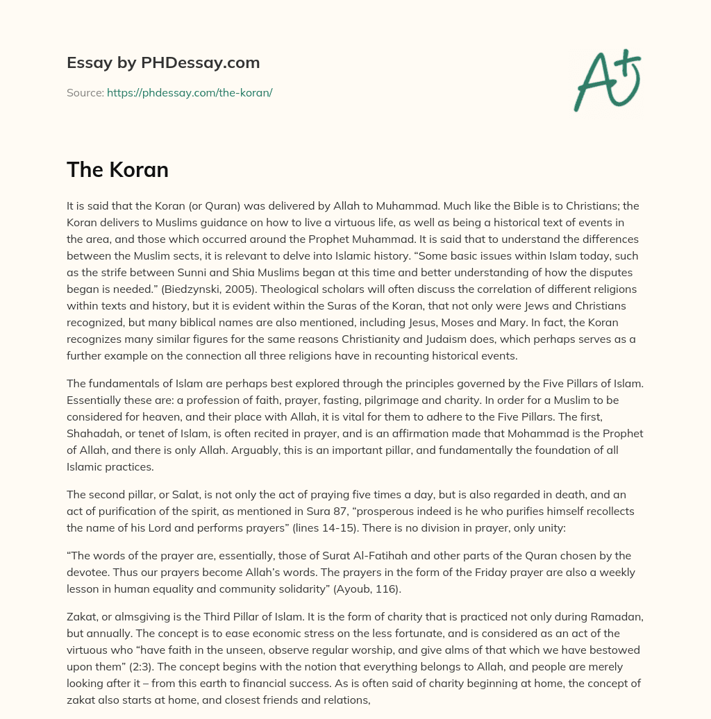 The Significance of the Koran and the Five Pillars of Islam essay