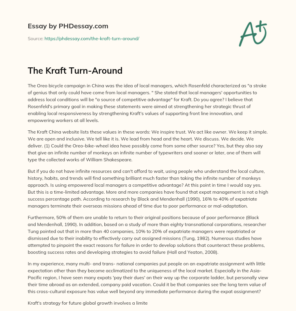 The Kraft Turn-Around essay