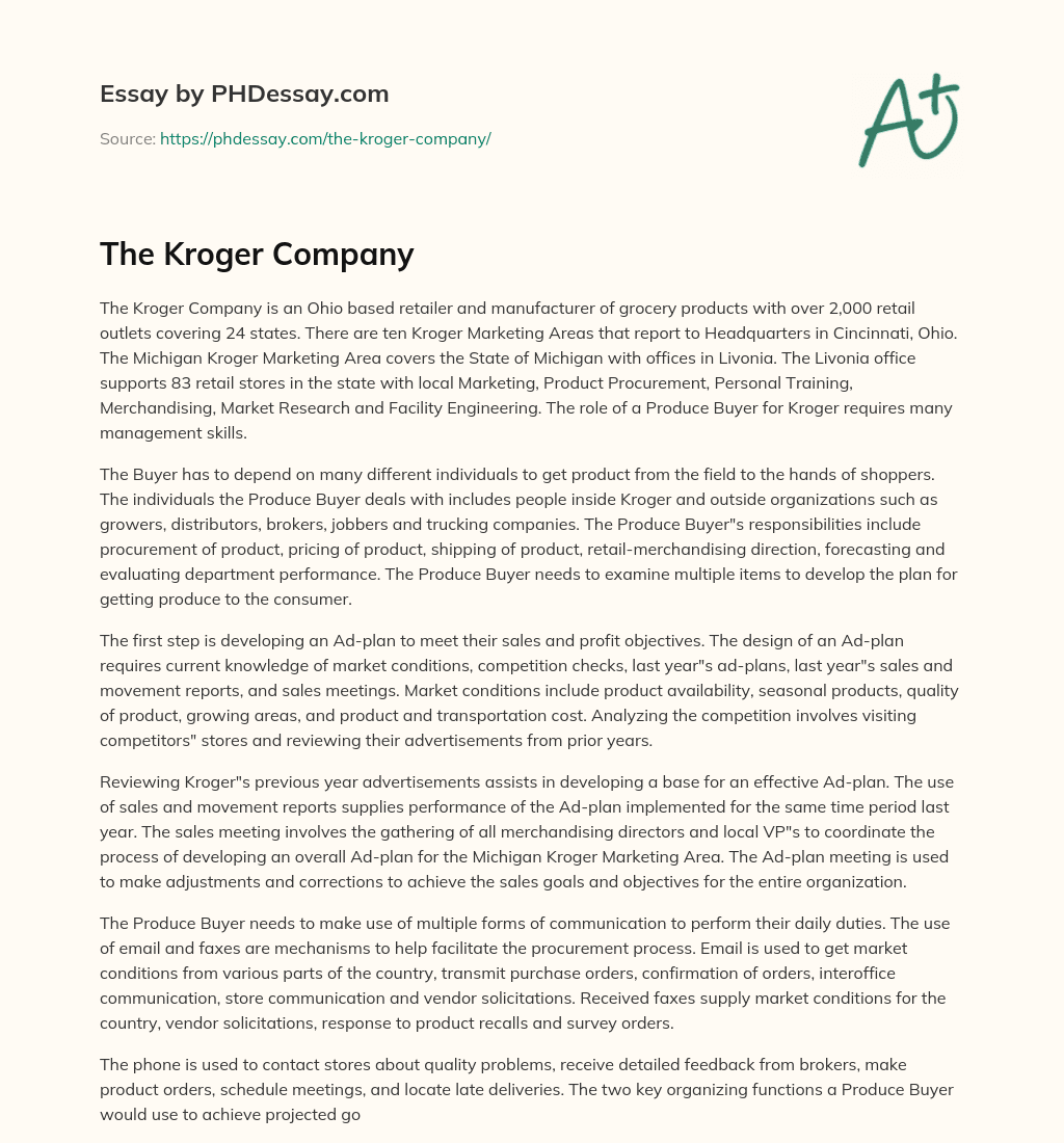 The Kroger Company essay