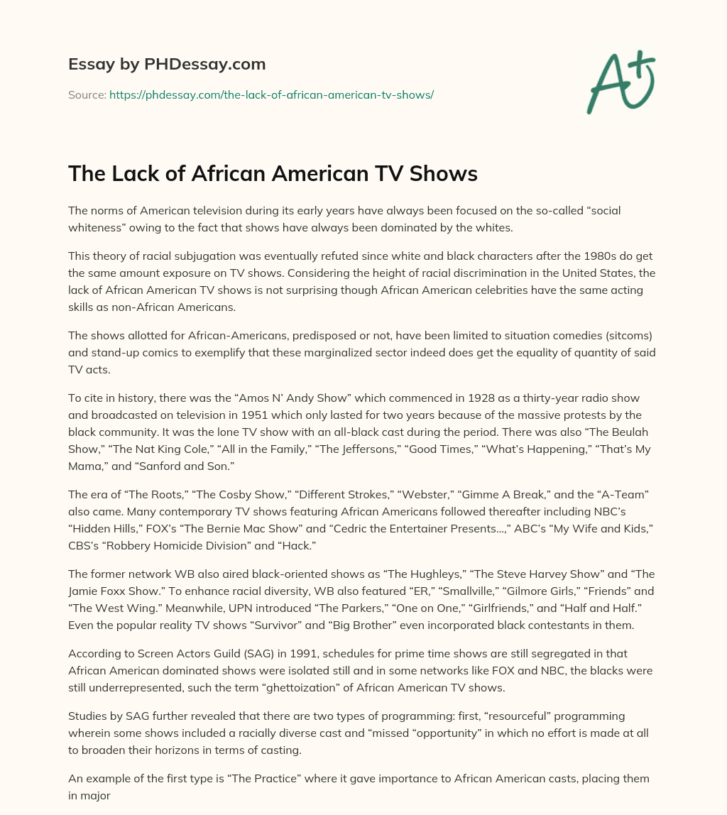 The Lack of African American TV Shows essay