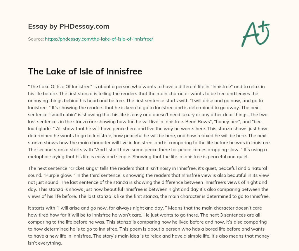 The Lake of Isle of Innisfree essay