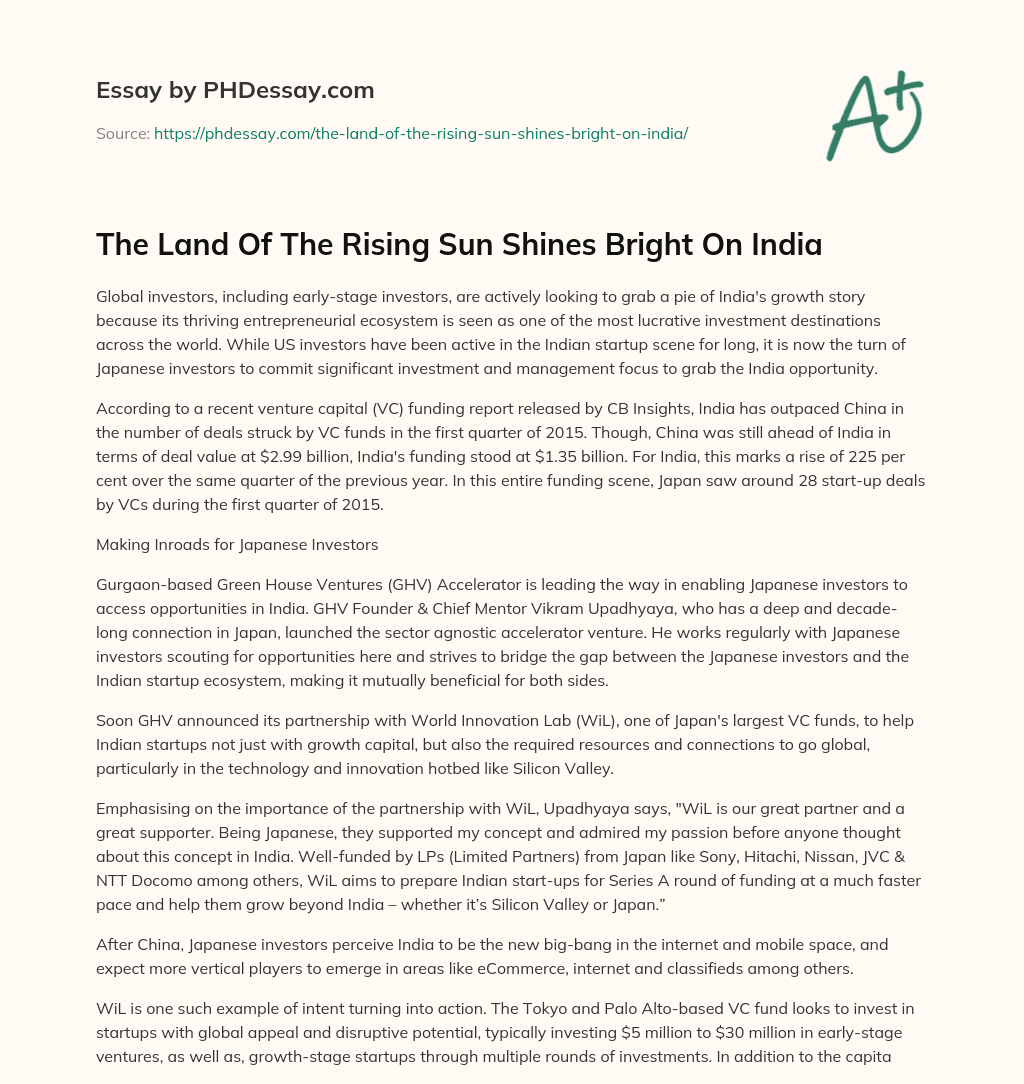 The Land Of The Rising Sun Shines Bright On India essay