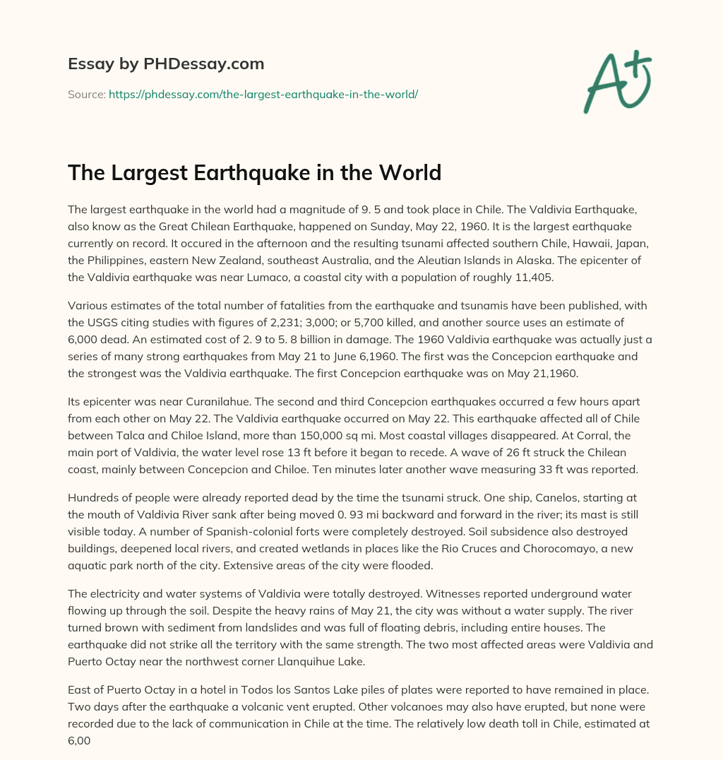 The Largest Earthquake in the World essay