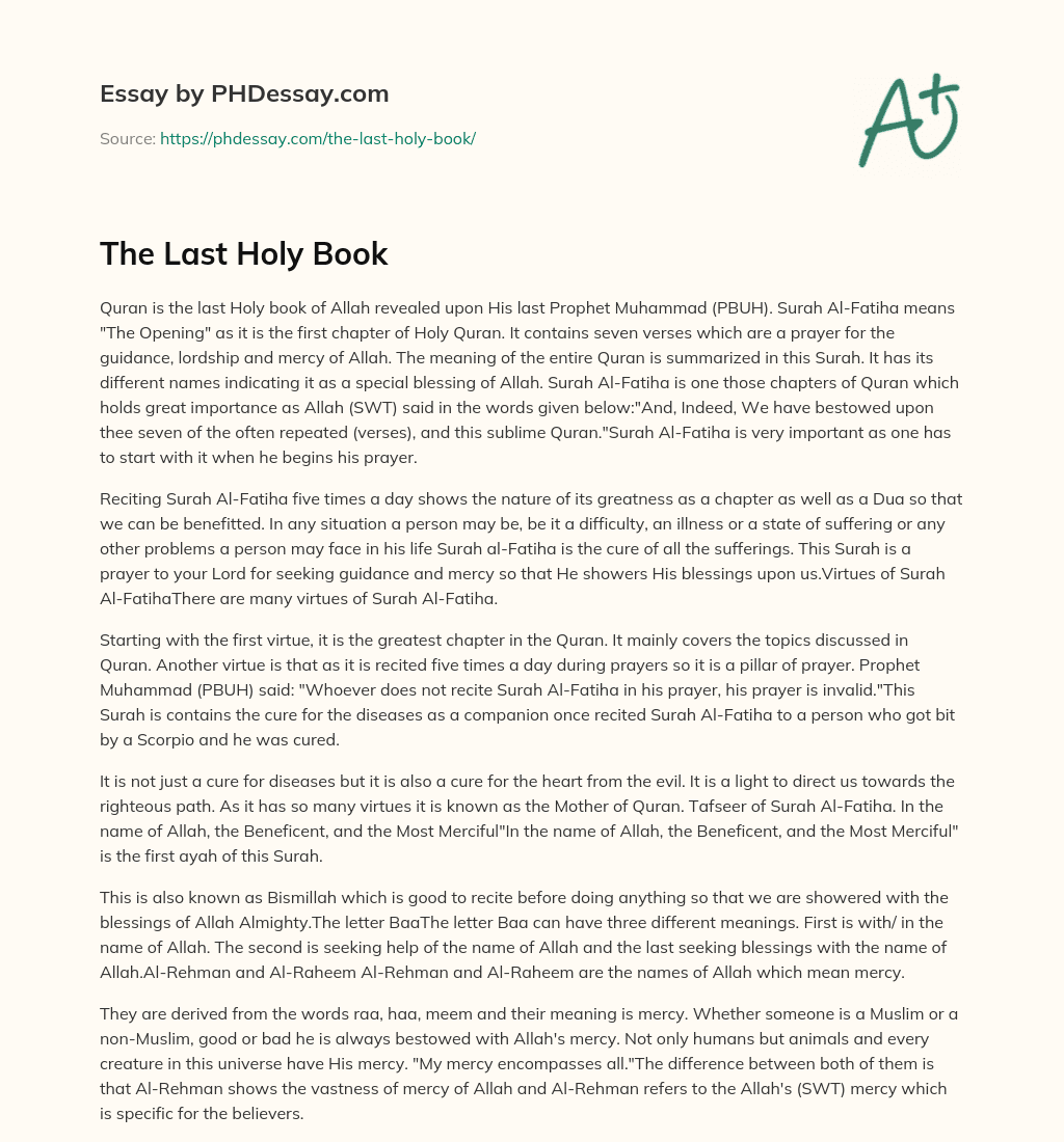 The Last Holy Book essay