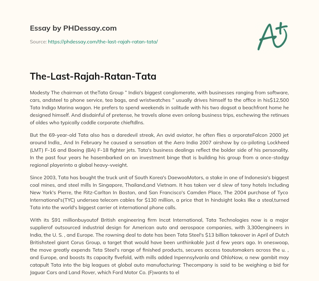 The-Last-Rajah-Ratan-Tata essay
