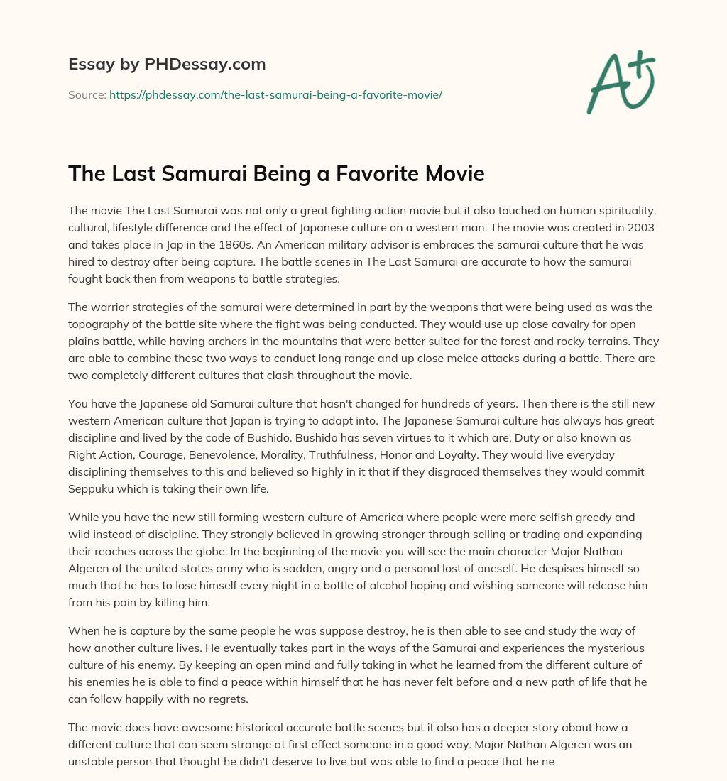 The Last Samurai Being a Favorite Movie essay
