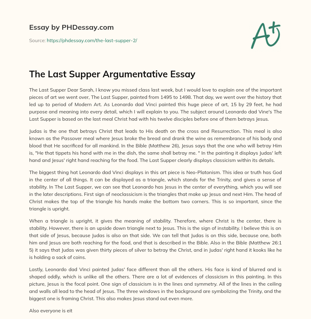 The Last Supper Argumentative Essay essay