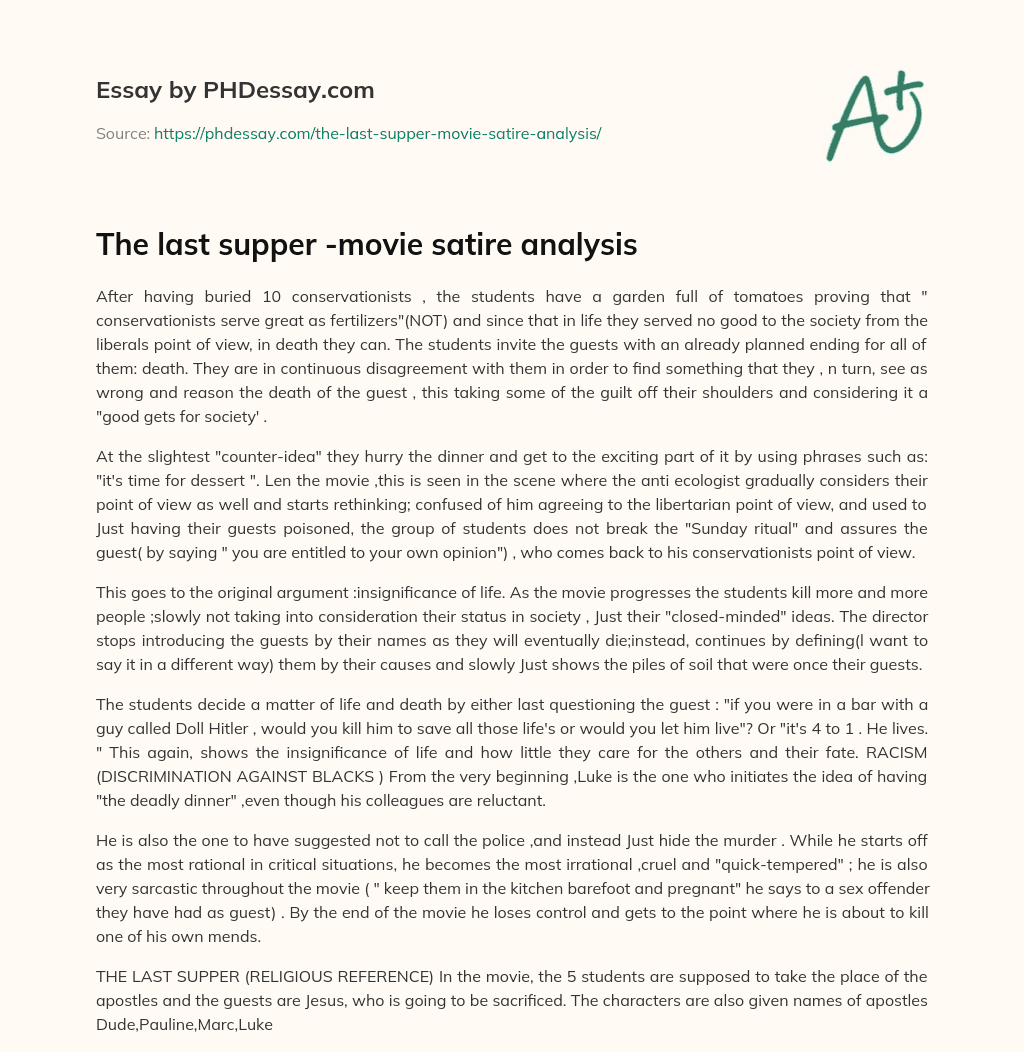 The last supper -movie satire analysis essay