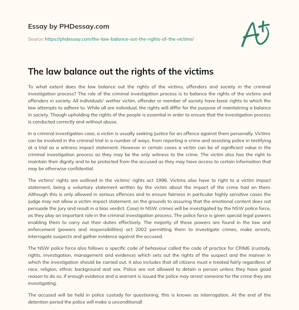 The law balance out the rights of the victims essay