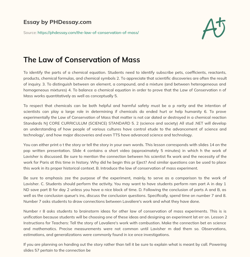 The Law of Conservation of Mass essay