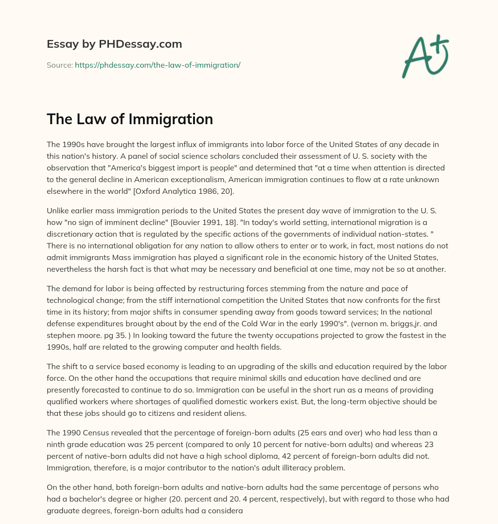 The Law of Immigration essay