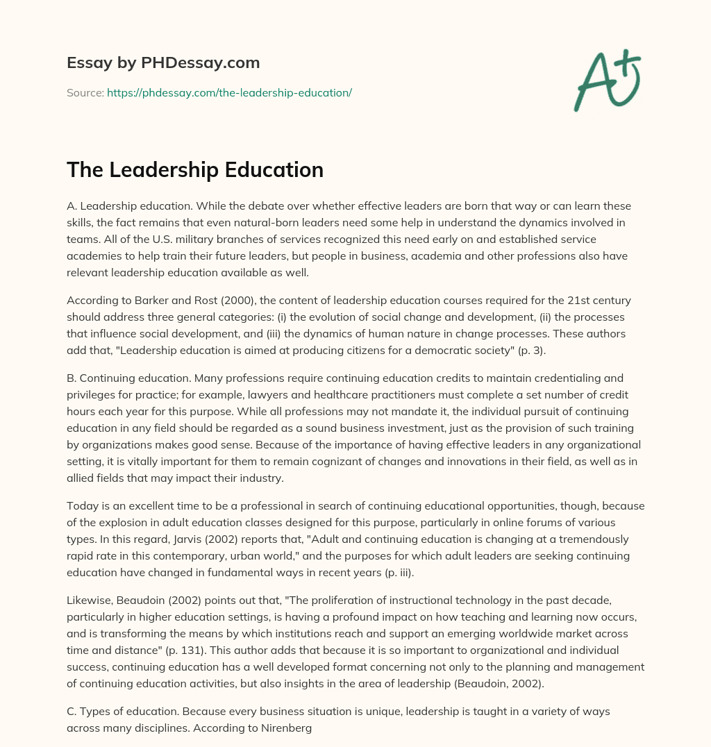 The Leadership Education essay