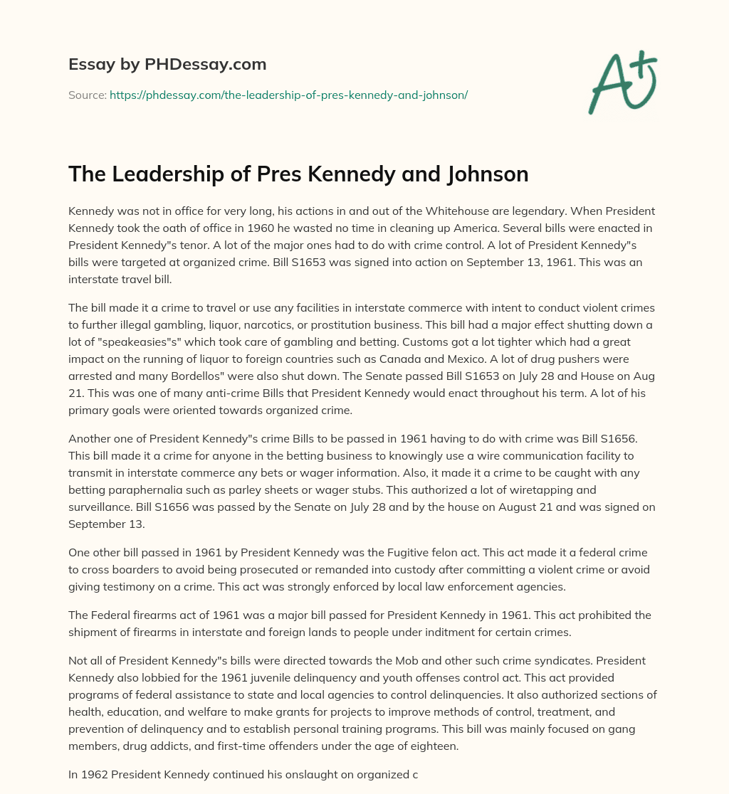 The Leadership of Pres Kennedy and Johnson essay