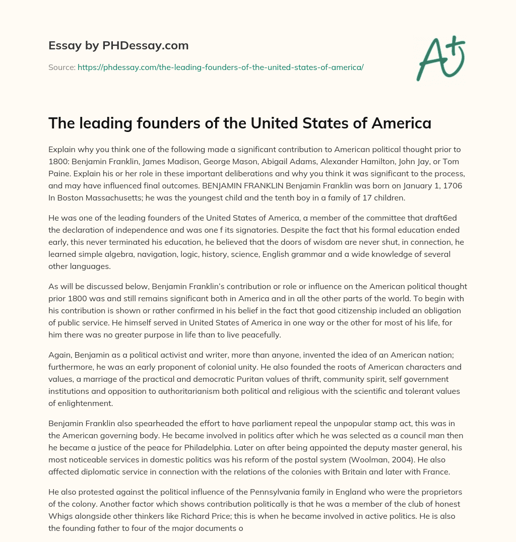 The leading founders of the United States of America essay
