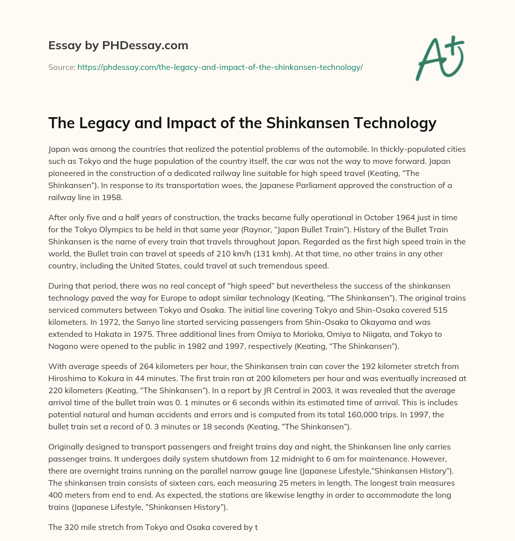 The Legacy and Impact of the Shinkansen Technology essay
