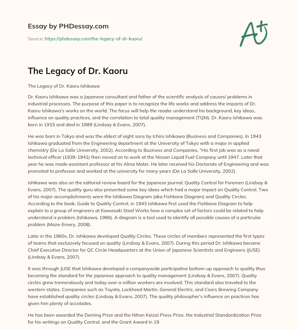 The Legacy of Dr. Kaoru essay