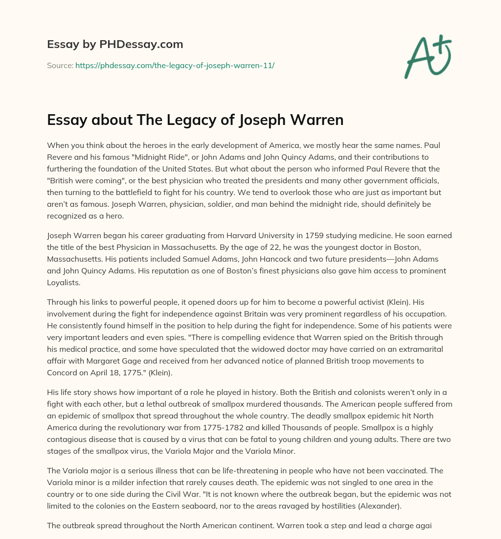 Essay about The Legacy of Joseph Warren essay
