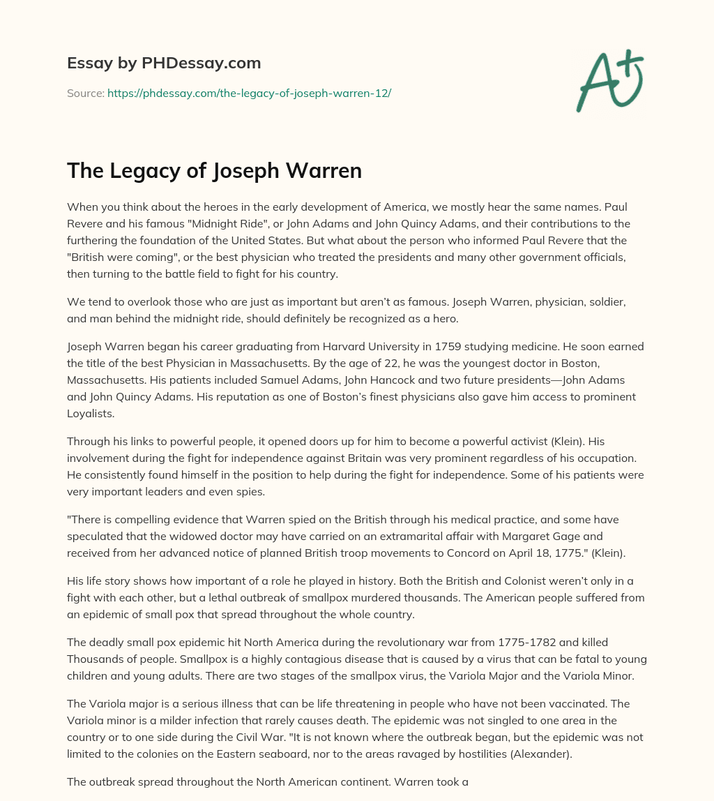 The Legacy of Joseph Warren essay