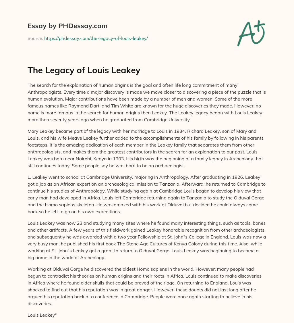 The Legacy of Louis Leakey essay