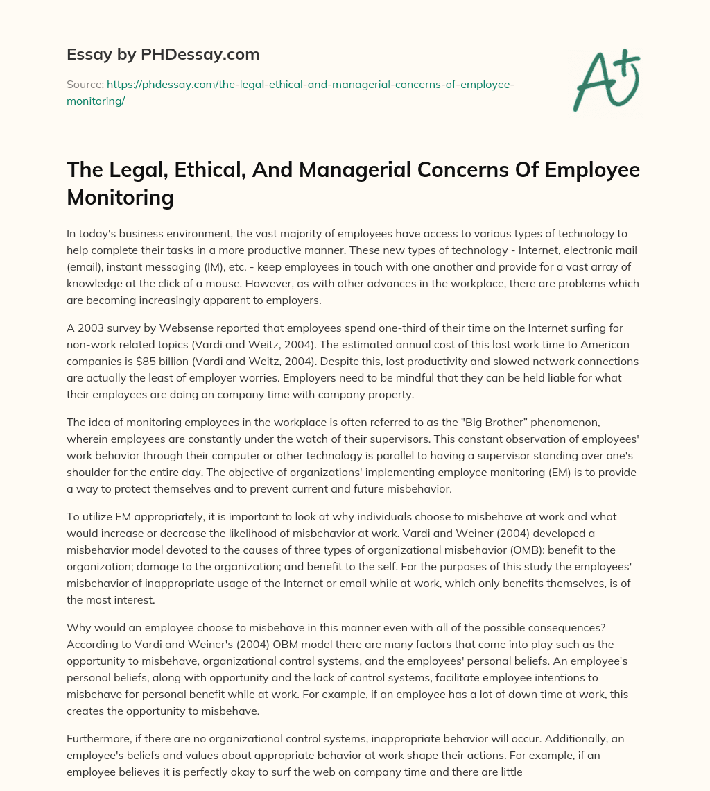 The Legal, Ethical, And Managerial Concerns Of Employee Monitoring essay