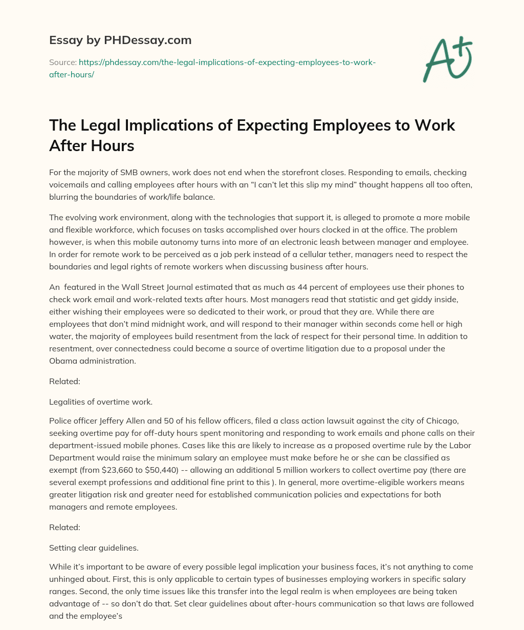The Legal Implications of Expecting Employees to Work After Hours essay