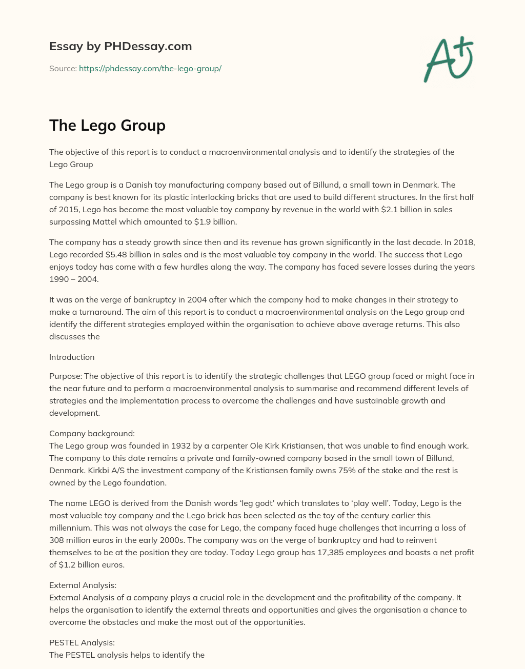 The Lego Group essay