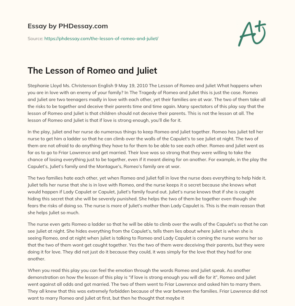 The Lesson of Romeo and Juliet essay