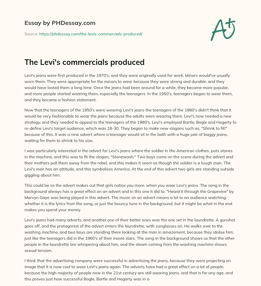 The Levi’s commercials produced essay