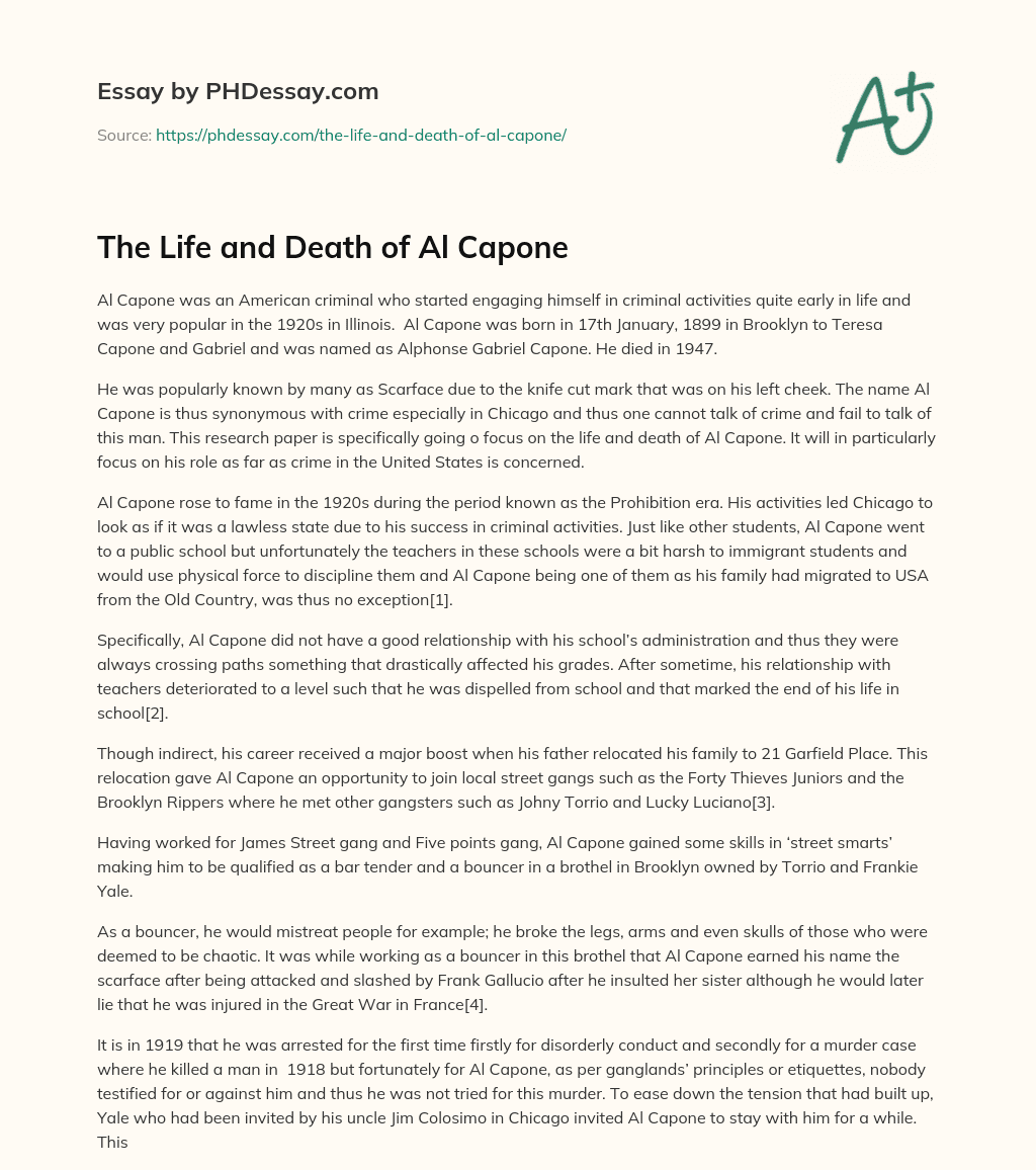 The Life and Death of Al Capone essay