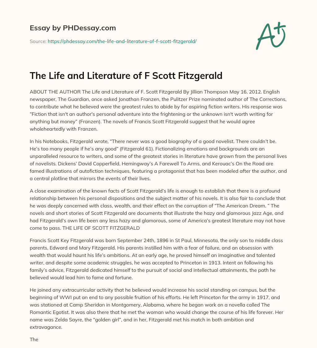 The Life and Literature of F Scott Fitzgerald essay