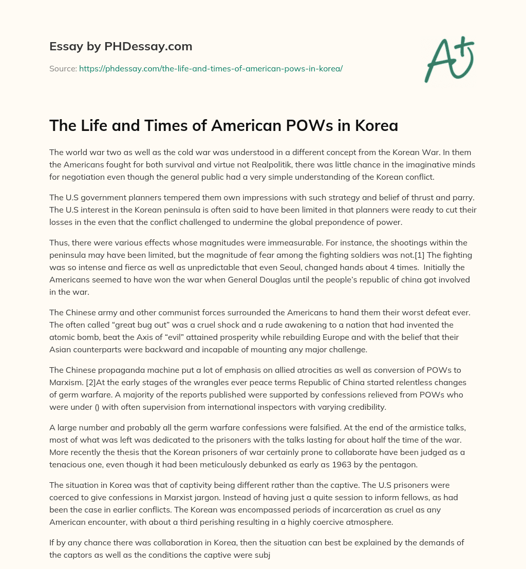 The Life and Times of American POWs in Korea essay