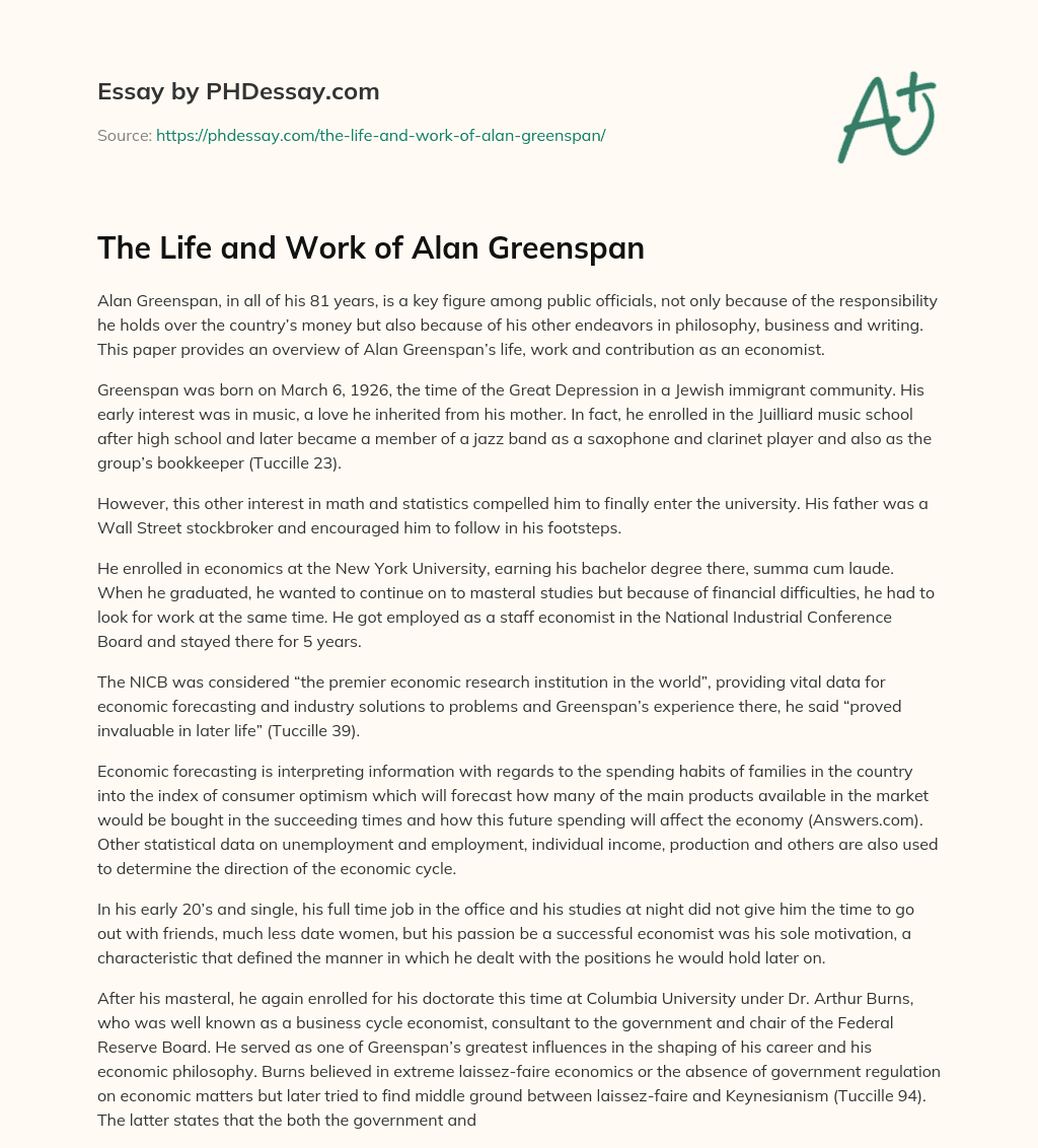 The Life and Work of Alan Greenspan essay