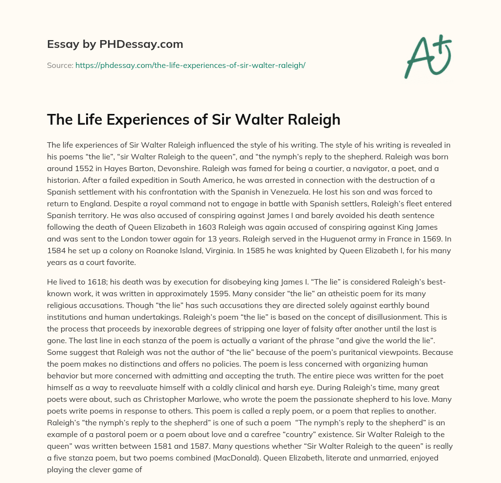 The Life Experiences of Sir Walter Raleigh essay