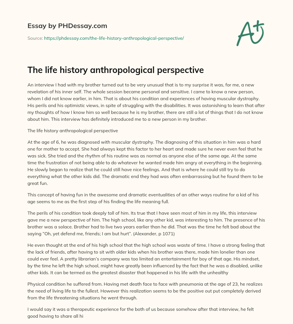 The life history anthropological perspective essay