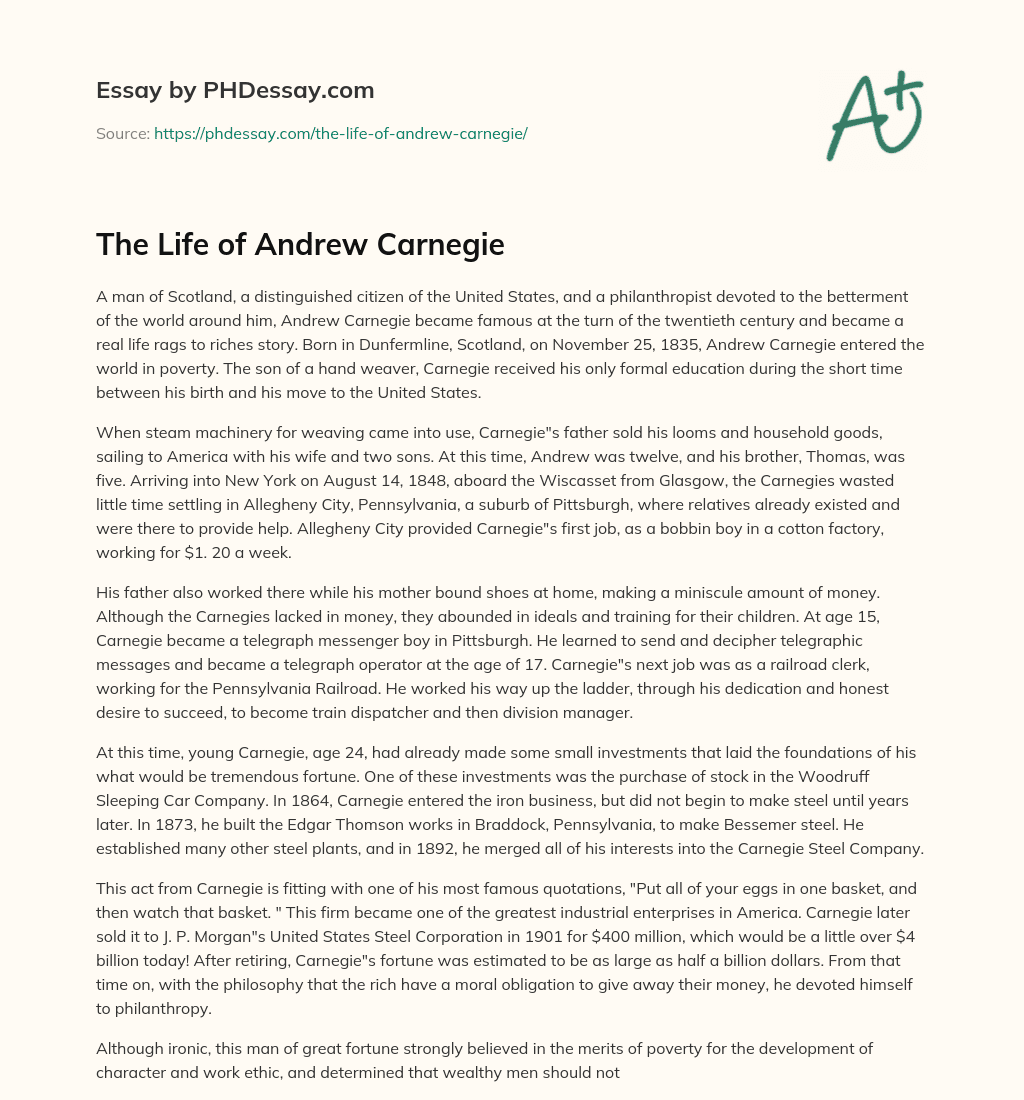 The Life of Andrew Carnegie essay